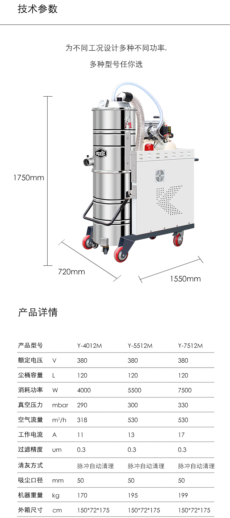 御衛仕脈沖反吹工業吸塵器Y-4012M